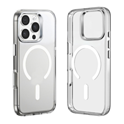 Wireless Charging Clear Case with Metal Camera Frame - BLACK for iPhone 16 Pro Max (Only Ground Shipping)
