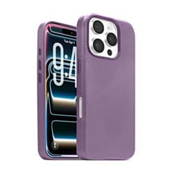New Leather Case with Wireless Charger with IC Chip (LIGHT PURPLE) for iPhone 16 Pro Max (Only Ground Shipping)