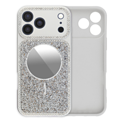 Glitter Rhinestone Mirror Case with MagSafe Ring (SILVER) for iPhone 17 Pro Max (Only Ground Shipping)