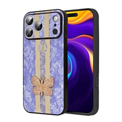 Luxury Printed Ring Holder Case for iPhone 17 Pro / 18 Pro (BLUE BUTTERFLY STRIPE) (Only Ground Shipping)