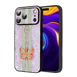 Luxury Printed Ring Holder Case for iPhone 17 Pro / 18 Pro (PINK GLITTER BUTTERFLY) (Only Ground Shipping)
