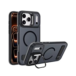 Matte Transparent Camera Stand & Kickstand with Wireless Charging Case for iPhone 17 Pro / 18 Pro (BLACK) (Only Ground Shipping)