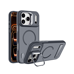 Matte Transparent Camera Stand & Kickstand with Wireless Charging Case for iPhone 17 Pro / 18 Pro (GRAY) (Only Ground Shipping)
