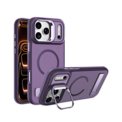 Matte Transparent Camera Stand & Kickstand with Wireless Charging Case for iPhone 17 Pro / 18 Pro (Purple) (Only Ground Shipping)