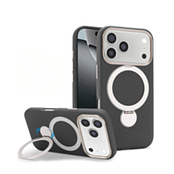 Silicone Magnetic Ring Stand Case for iPhone 17 Pro / 18 Pro (BLACK) (Only Ground Shipping)