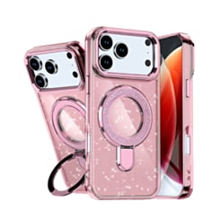 Glitter Ring Stand Protective Case for iPhone 17 Pro / 18 Pro (PINK) (Only Ground Shipping)