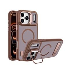 Matte Transparent Camera Stand & Kickstand with Wireless Charging Case for iPhone 17 Pro Max / 18 Pro Max (Brown) (Only Ground Shipping)