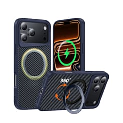 Premium Quality Magnetic Protective Case with 360 Rotating Ring Stand for iPhone 17 Pro Max / 18 Pro Max (NAVY) (Only Ground Shipping)