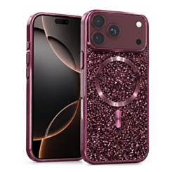Wireless Charging Bling Diamond Crystal Case (Burgundy) for iPhone 17 Pro Max / 18 Pro Max (Only Ground Shipping)