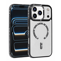Rhinestone Magnetic Clear Protective Case for iPhone 17 Pro / 18 Pro (BLACK) (Only Ground Shipping)