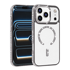 Rhinestone Magnetic Clear Protective Case for iPhone 17 Pro / 18 Pro (SILVER) (Only Ground Shipping)