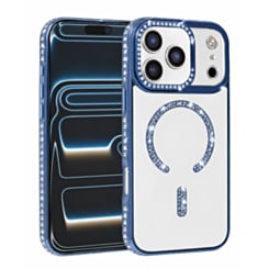 Rhinestone Magnetic Clear Protective Case for iPhone 17 Pro Max / 18 Pro Max (NAVY BLUE) (Only Ground Shipping)