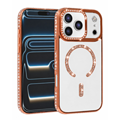 Rhinestone Magnetic Clear Protective Case for iPhone 17 Pro / 18 Pro (ORANGE) (Only Ground Shipping)
