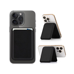 Magnetic Leather Phone Wallet Stand with IC Chip (BLACK) (Only Ground Shipping)