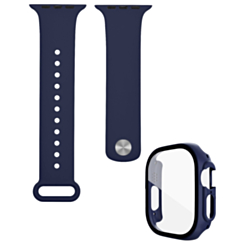 iWatch 49mm Silicone Soft Band & Bumper Case with Tempered Glass - NAVY BLUE (Only Ground Shipping)