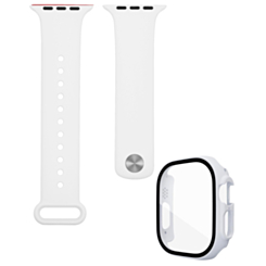iWatch 49mm Silicone Soft Band & Bumper Case with Tempered Glass - WHITE (Only Ground Shipping)