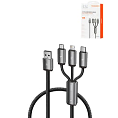Toocki 3in1 Aluminum USB A to C + M + L Charging Data Cable (3ft) (18W) (Only Ground Shipping)