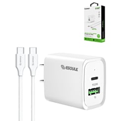 Esoulk USB C+A PD/QC Wall Adapter with USB C-C Cable (5ft) (20W) (WHITE) (Only Ground Shipping)