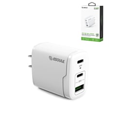Esoulk EA18 Dual USB-C + USB-A Fast Wall Charger (WHITE) (40W) (Only Ground Shipping)