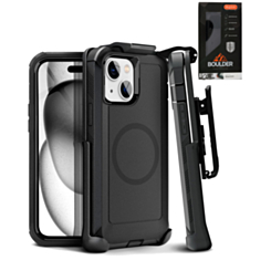 xBase by PowerPeak - Boulder Heavy-Duty MagSafe Co-Molded Rugged Protective Case withBelt Clip Holster - (BLACK) for iPhone 15 (Only Ground Shipping)