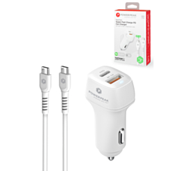 PowerPeak USB A+C Dual PD Car Charger with USB C-C Cable (48W) (White) (Only Ground Shipping)