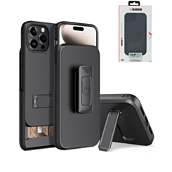 xBase by PowerPeak - Boulder MagSafe Heavy-Duty Co-Molded Rugged Protective Case withBelt Clip Holster - (BLACK) for iPhone 16 (Only Ground Shipping)