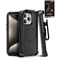 xBase by PowerPeak - Boulder MagSafe Heavy-Duty Co-Molded Rugged Protective Case withBelt Clip Holster - (BLACK) for iPhone 16 Pro (Only Ground Shipping)