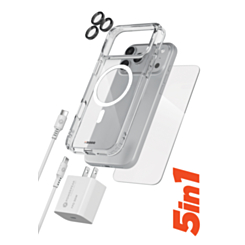 xBase by PowerPeak ProTech 5-in-1 Protection & Power Kit (Clear) for iPhone 17 Pro / 18 Pro - Case + Tempered Glass + 30W USB-C Power Adapter + USB C-C Cable + Lens Protector (Only Ground Shipping)