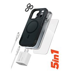 xBase by PowerPeak ProTech 5-in-1 Protection & Power Kit (Black) for iPhone 17 Pro / 18 Pro - Case + Tempered Glass + 30W USB-C Power Adapter + USB C-C Cable + Lens Protector (Only Ground Shipping)