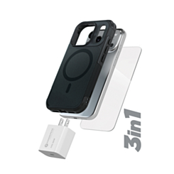 xBase by PowerPeak ProTech 3-in-1 Protection & Power Kit (Black) for iPhone 17 Pro / 18 Pro - Case + Tempered Glass + 30W USB-C Power Adapter (Only Ground Shipping)