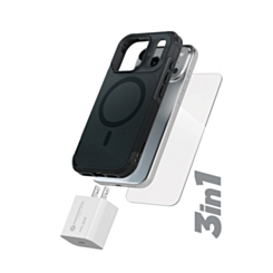 xBase by PowerPeak ProTech 3-in-1 Protection & Power Kit (Black) for iPhone 17 Pro Max / 18 Pro Max - Case + Tempered Glass + 30W USB-C Power Adapter (Only Ground Shipping)