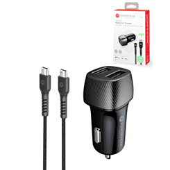 PowerPeak USB A+C Dual PD Car Charger with USB C-C Cable (4ft) (48W) (Black) (Only Ground Shipping)