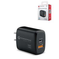 PowerPeak PD USB A+C Wall Dual Port Charger - (BLACK) (35W) (Only Ground Shipping)
