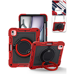 Multi-Functional Rugged Swivel Stand Case with Shoulder Strap (RED) for iPad Air 13 (2024 / 2025 / 2026) (Only Ground Shipping)
