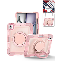 Multi-Functional Rugged Swivel Stand Case with Shoulder Strap (PINK) for iPad Air 13 (2024 / 2025 / 2026) (Only Ground Shipping)