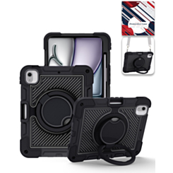 Multi-Functional Rugged Swivel Stand Case with Shoulder Strap (BLACK) for iPad Air 13 (2024 / 2025 / 2026) (Only Ground Shipping)