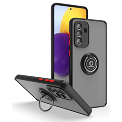 Galaxy A13 5G Hard PC Rear / Soft TPU Colorful Border Case with I - ring Holder - BLACK (Only Ground Shipping)