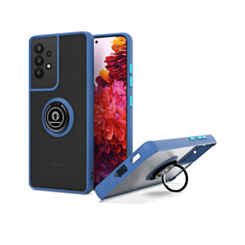 Galaxy A32 5G Hard PC Rear / Soft TPU Colorful Border Case with I - ring Holder - NAVY BLUE (Only Ground Shipping)