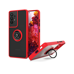 Galaxy A32 5G Hard PC Rear / Soft TPU Colorful Border Case with I - ring Holder - RED (Only Ground Shipping)