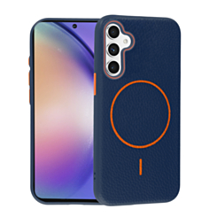 Magnetic Leather Soft Cases (WAYNE BLUE & ORANGE) for Galaxy A54 (Only Ground Shipping)