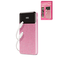 Brookstone Rapid Charging Power Bank with Lcd Battery Display & Built in Cable (PINK) (10000mAh) (Only Ground Shipping)