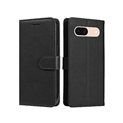 Google Pixel 8A Leather Wallet Case with Card Slot - BLACK (Only Ground Shipping)