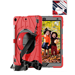 Rugged Tablet Case with Rotating Stand & Shoulder Strap (RED) for iPad 10.2" (7th / 8th / 9th) (Only Ground Shipping)