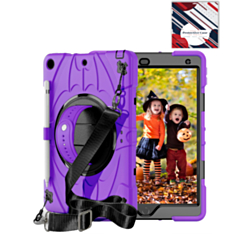 Rugged Tablet Case with Rotating Stand & Shoulder Strap (PURPLE) for iPad 10.2" (7th / 8th / 9th) (Only Ground Shipping)