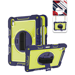 360 Rotating Hand Strap & Kickstand Case with Shoulder Strap (NAVY BLUE) for iPad 10 2022 (10.9") / iPad 11 (A16) (Only Ground Shipping)
