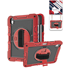 360 Rotating Hand Strap & Kickstand Case with Shoulder Strap (RED) for iPad 10 2022 (10.9") / iPad 11 (A16) (Only Ground Shipping)