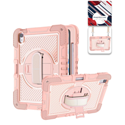 360 Rotating Hand Strap & Kickstand Case with Shoulder Strap (PINK) for iPad 10 2022 (10.9") / iPad 11 (A16) (Only Ground Shipping)