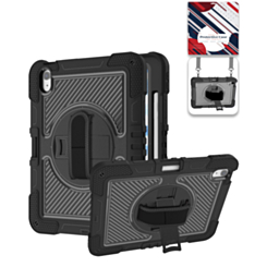 360 Rotating Hand Strap & Kickstand Case with Shoulder Strap (BLACK) for iPad 10 2022 (10.9") / iPad 11 (A16) (Only Ground Shipping)