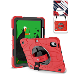 Rugged Tablet Case with Rotating Stand & Shoulder Strap (RED) for iPad 10 2022 (10.9") / iPad 11 (A16) (Only Ground Shipping)
