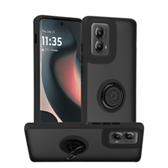 Moto Edge 5G (2024) Hard PC Rear / Soft TPU Colorful Border Case with I-ring Holder - BLACK (Only Ground Shipping)